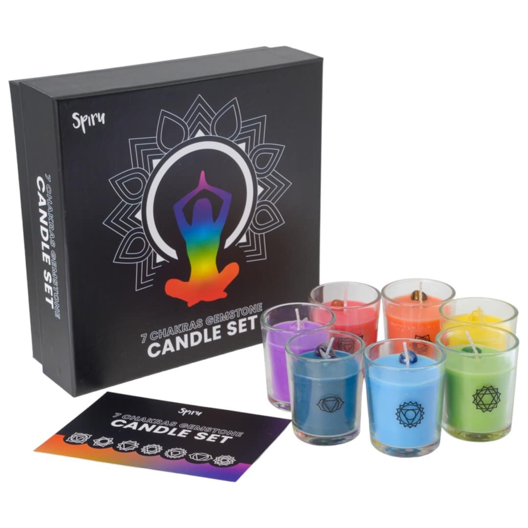 Luxe Cadeau Set – 7 Chakra Edelsteen Geurkaarsen in Glas