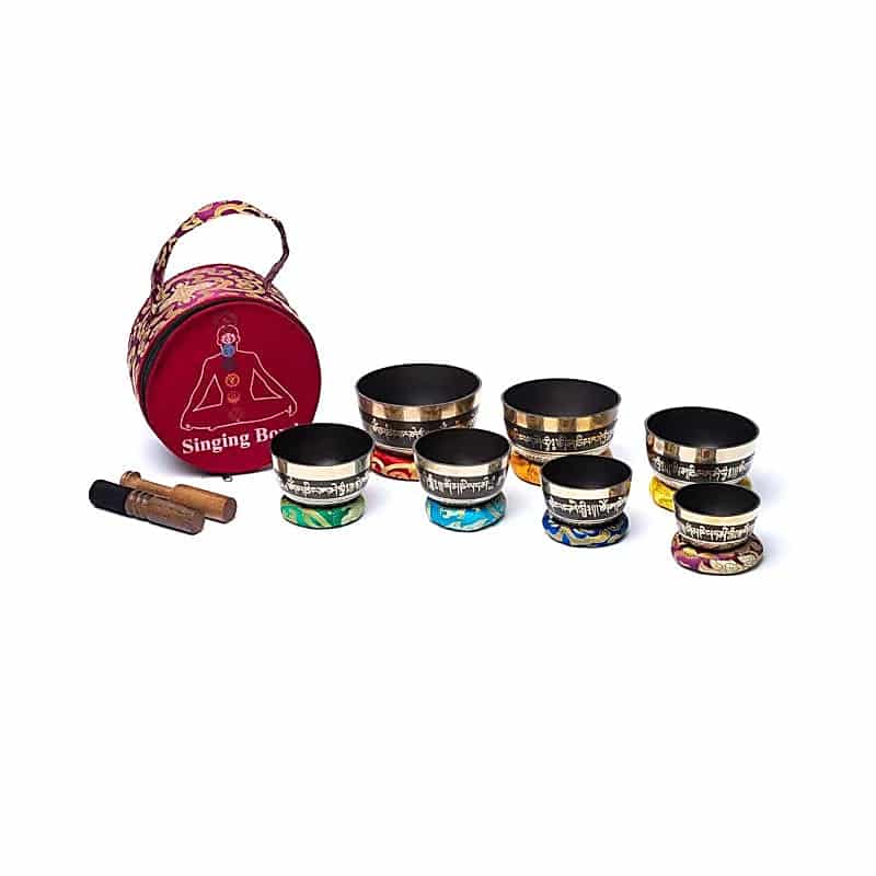 Klankschalen Set – De 7 Chakra’s Gekleurd & Symbolen (incl. draagtas)
