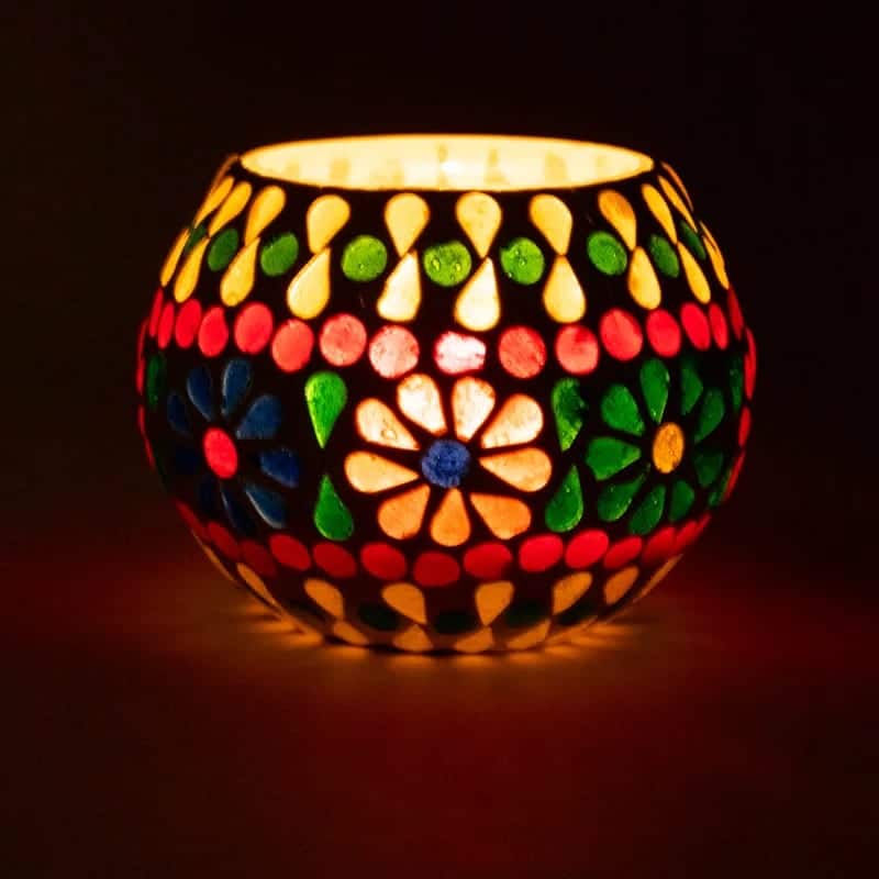 Sfeerlicht Mosaïek Waxinelichthouder Bloemen – 7 cm