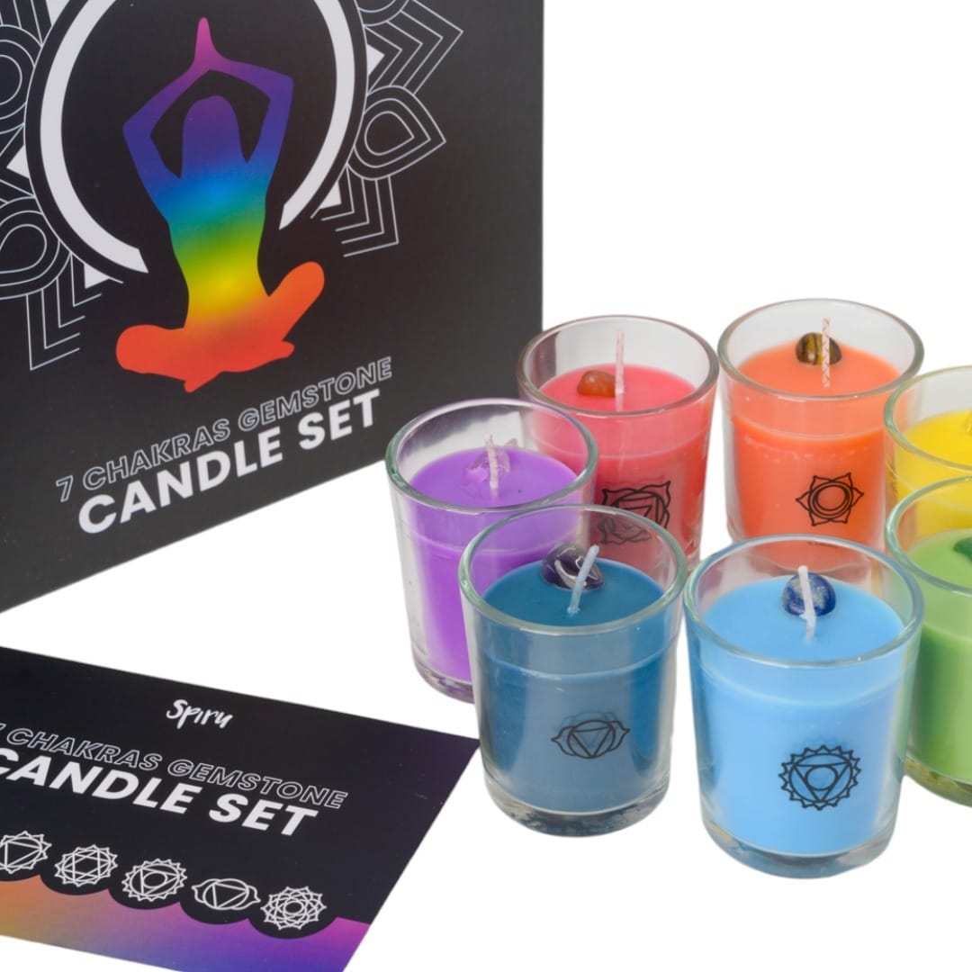 Luxe Cadeau Set – 7 Chakra Edelsteen Geurkaarsen in Glas
