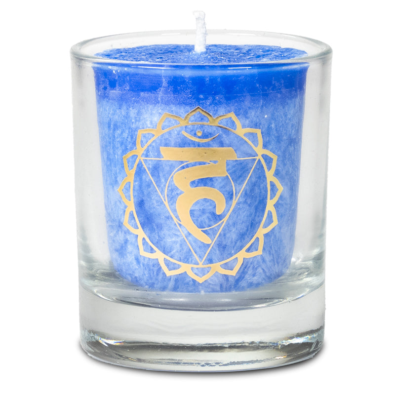 Votief geurkaars in glas – 5e Chakra in Geschenkdoos