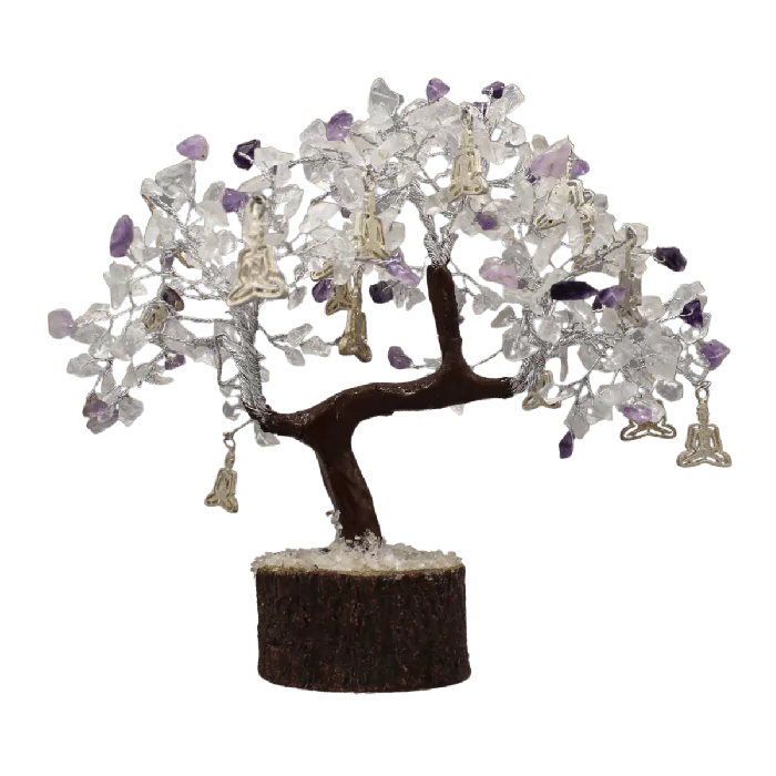 Edelsteenboom Bergkristal & Amethist – De Kracht van Yoga Meditatie – 22 cm