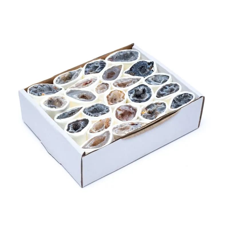 Agaat geode doos van 20 a 30 stuks — ±250g; ±2-5cm