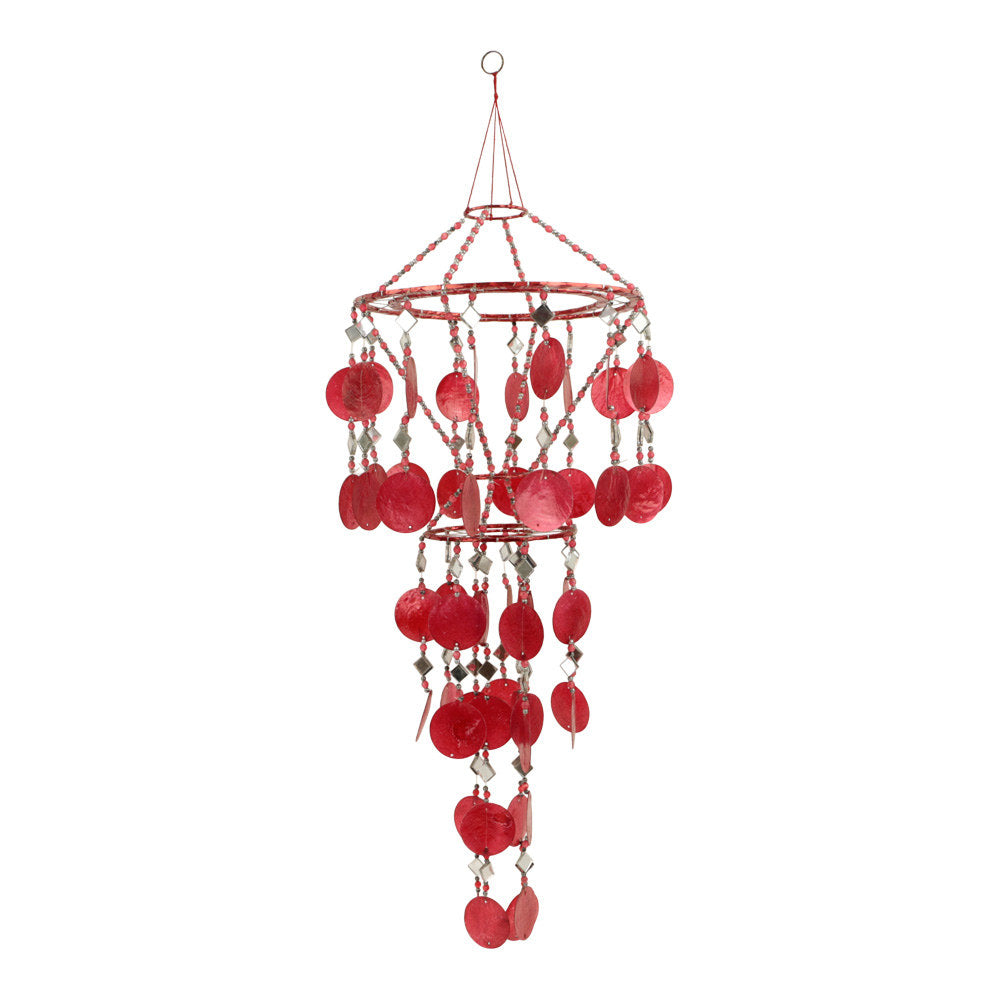 Windmobiel met Capiz Schelpen – Dubbellaags – Rood (ca. 65 x 22 x 22 cm)