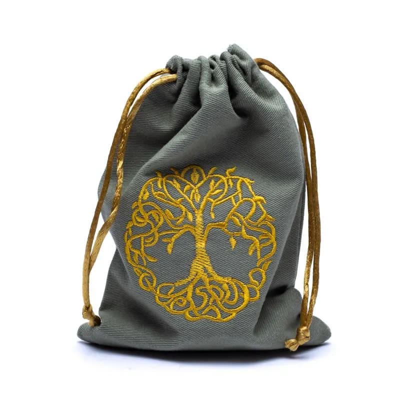 Katoenen Tasje Levensboom Groen/Grijs – 19 x 13 cm