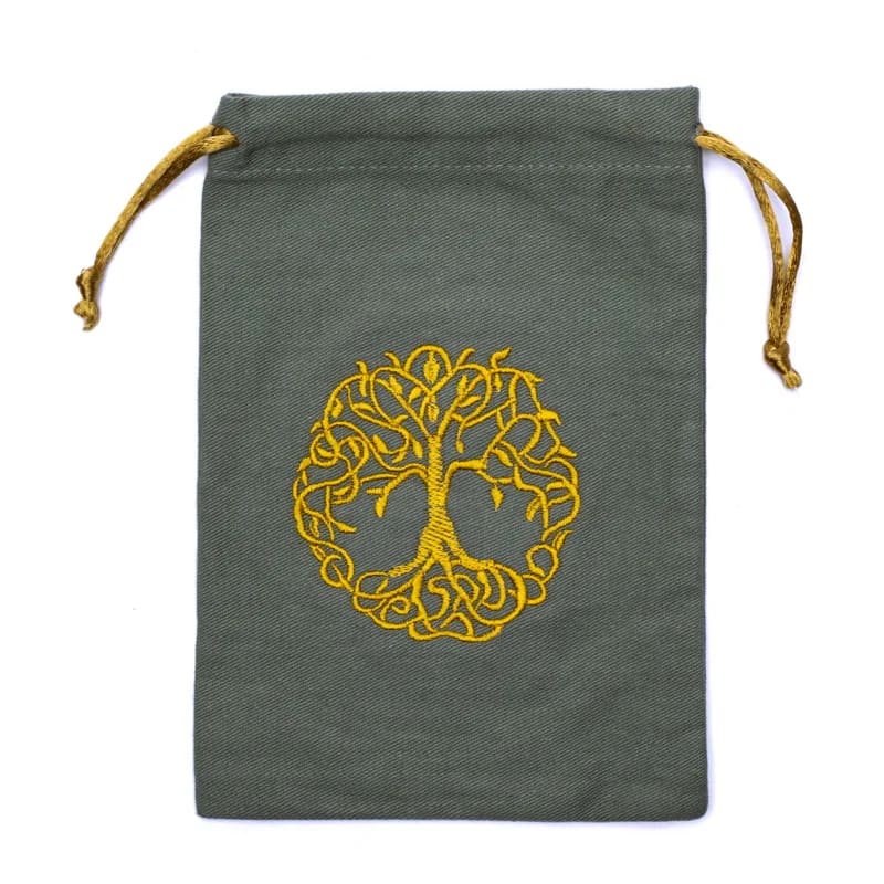 Katoenen Tasje Levensboom Groen/Grijs – 19 x 13 cm
