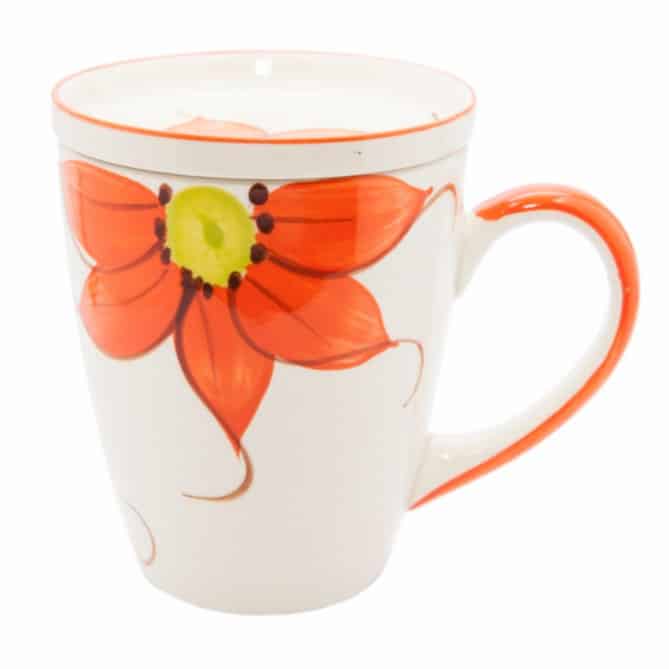 Theemok Keramiek Zonnebloem Oranje met Theeschaaltje