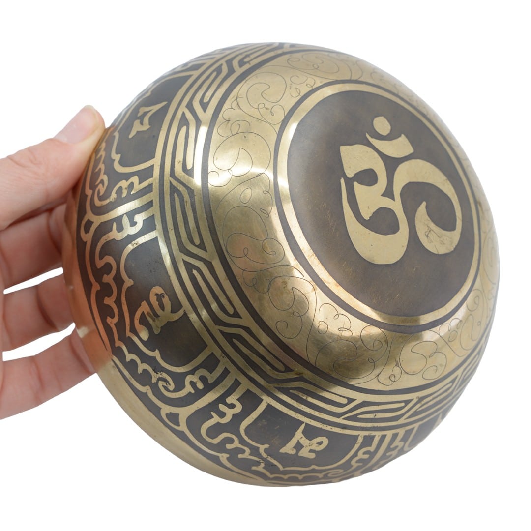 Klankschaal set met klopper & kussen – Geëtst – Handgemaakt – 14 cm