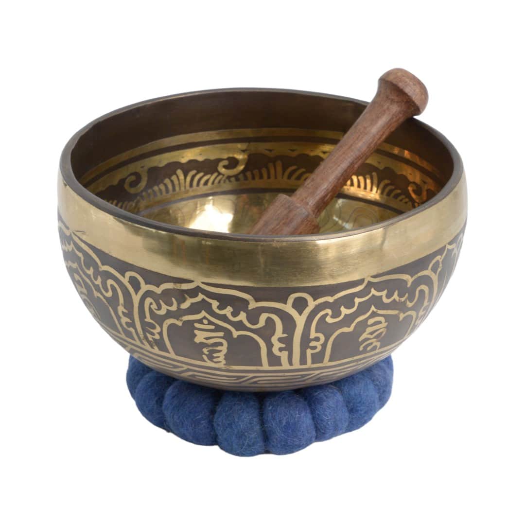 Klankschaal set met klopper & kussen – Geëtst – Handgemaakt – 14 cm