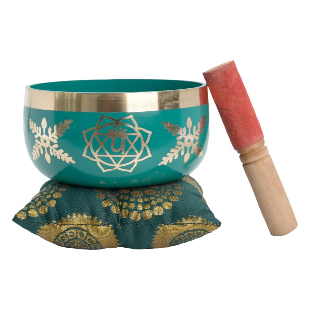 Chakra klankschaal set met klopper & kussen – Vierde chakra – Groen