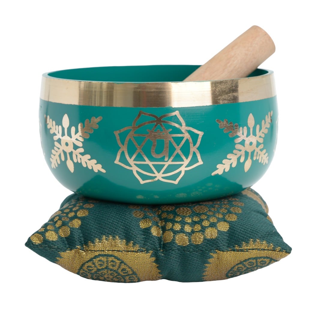 Chakra klankschaal set met klopper & kussen – Vierde chakra – Groen