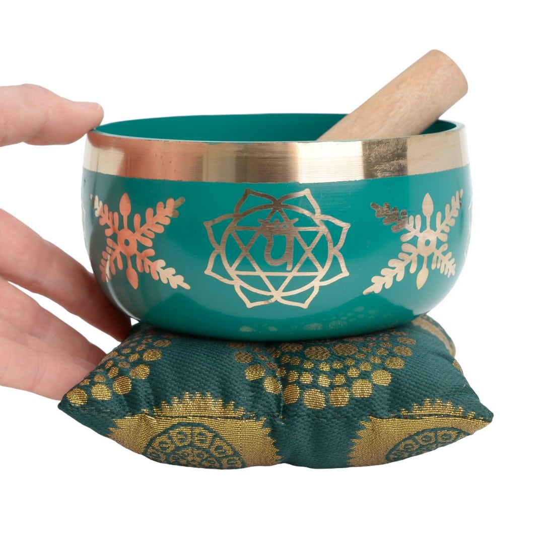 Chakra klankschaal set met klopper & kussen – Vierde chakra – Groen