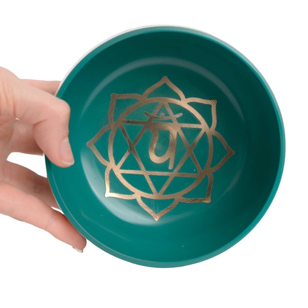 Chakra klankschaal set met klopper & kussen – Vierde chakra – Groen