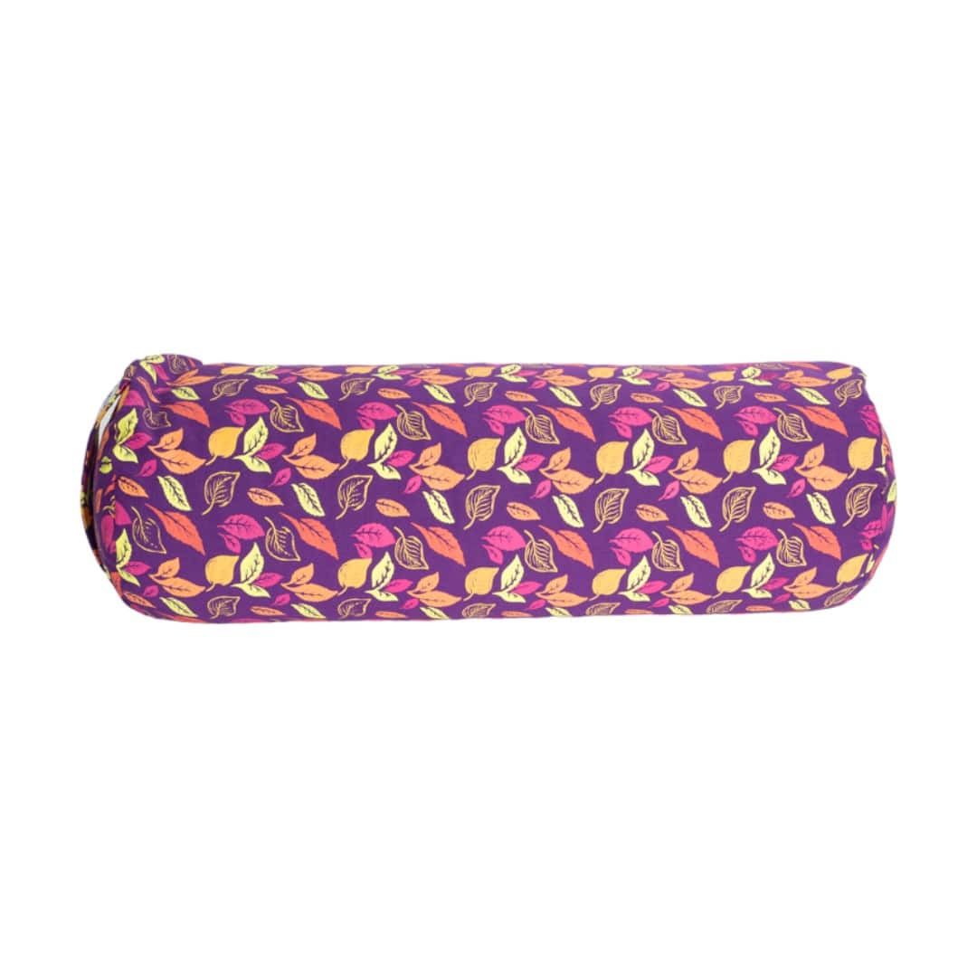 Yoga Bolster Paars Rond Katoen – Floral Print – 59 x 21,5 cm