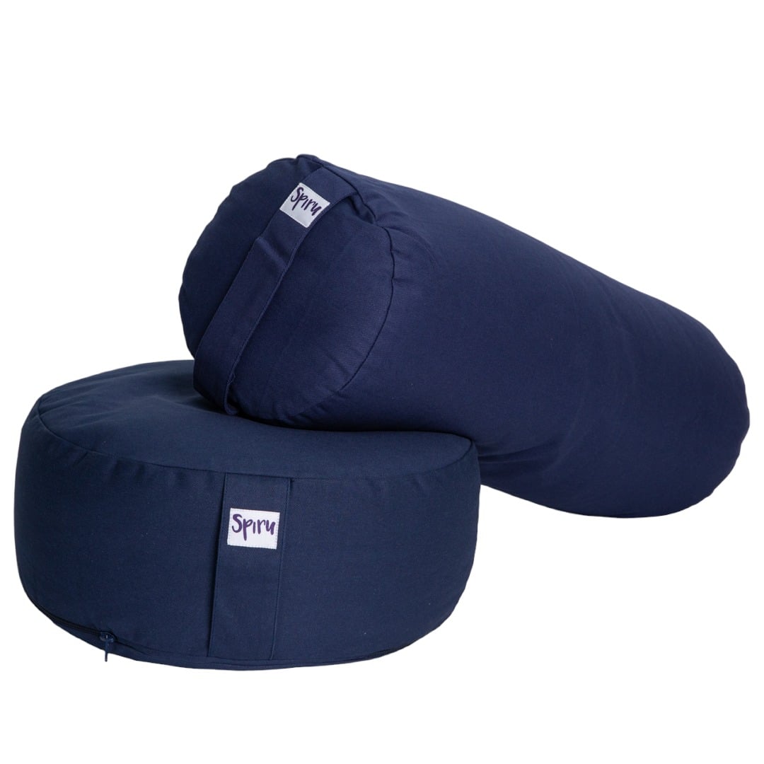 Blauwe Yoga Bolster en Donker Blauw Kussen Set