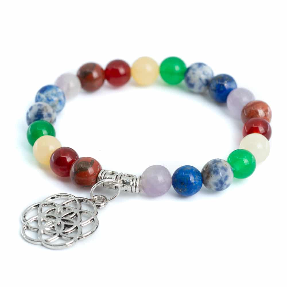 Edelsteen Armband 7 Chakra met Bloem des Levens – 8 mm