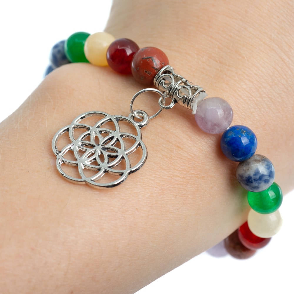 Edelsteen Armband 7 Chakra met Bloem des Levens – 8 mm