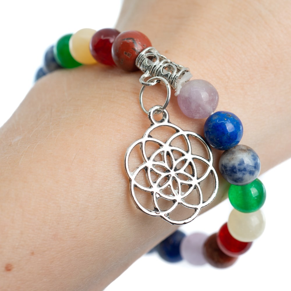 Edelsteen Armband 7 Chakra met Bloem des Levens – 8 mm