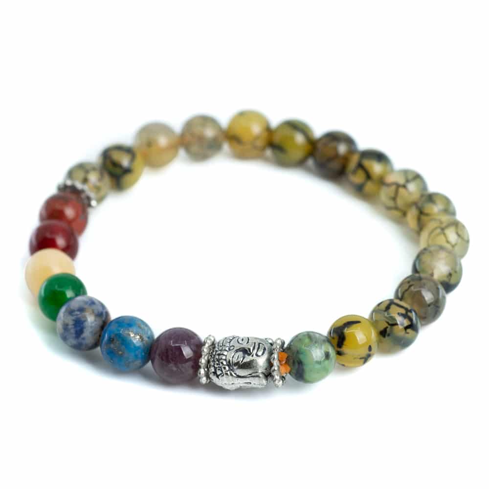 Edelsteen Armband 7 Chakra en Agaat ‘Dragon Veins’ met Boeddha