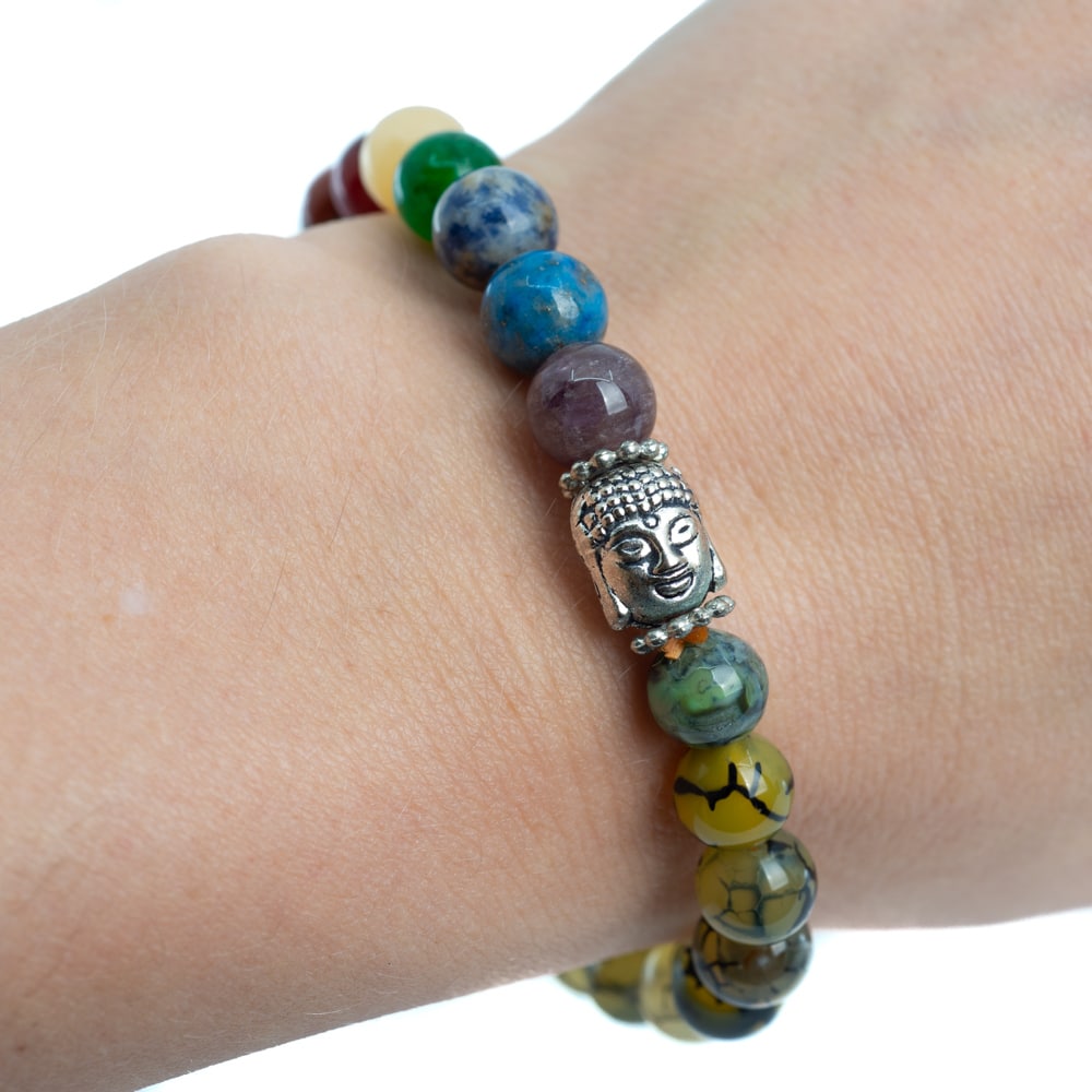 Edelsteen Armband 7 Chakra en Agaat ‘Dragon Veins’ met Boeddha
