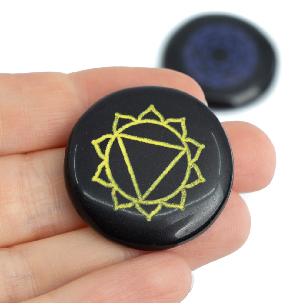 Chakra Edelstenen Zwarte Agaat in Buidel – set van 7