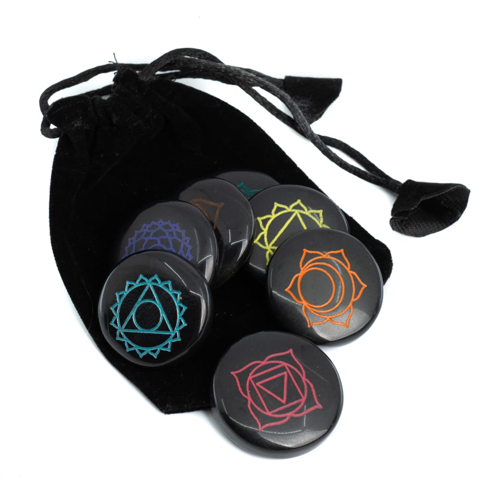 Chakra Edelstenen Zwarte Agaat in Buidel – set van 7