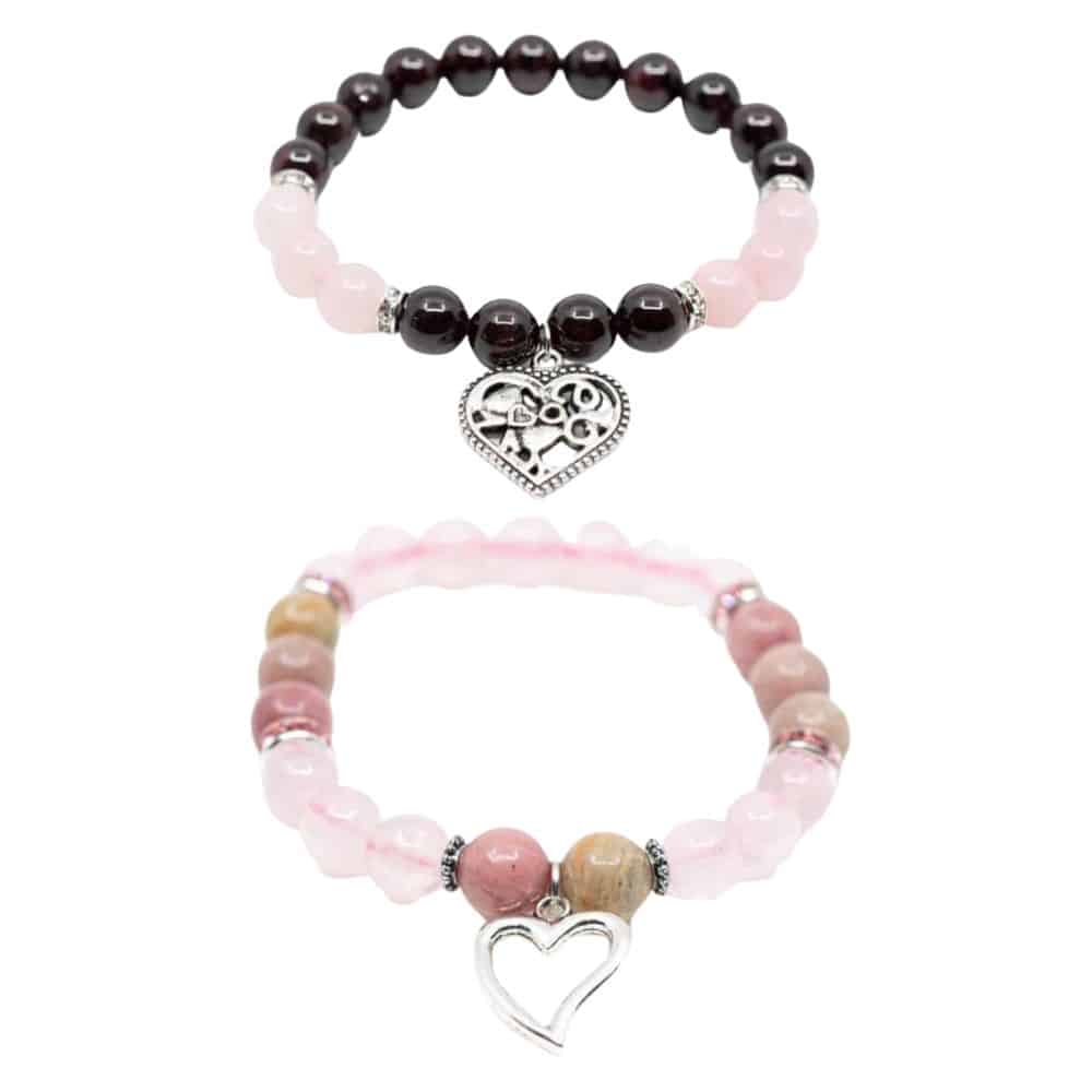 Edelstenen Armbanden met Hartjes Bedel Set – Bundel