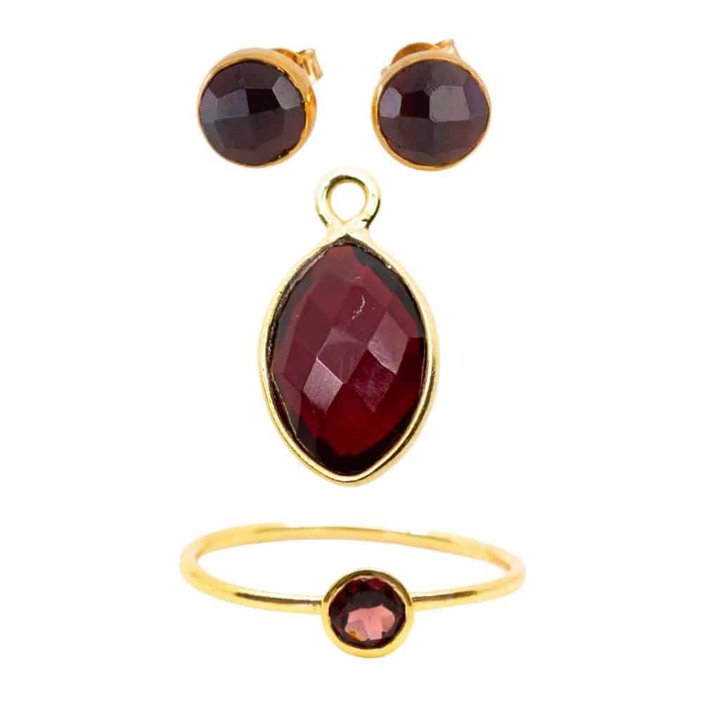 Geboortesteen Sieraden Set Januari luxe (Goudkleurig) – Bundel