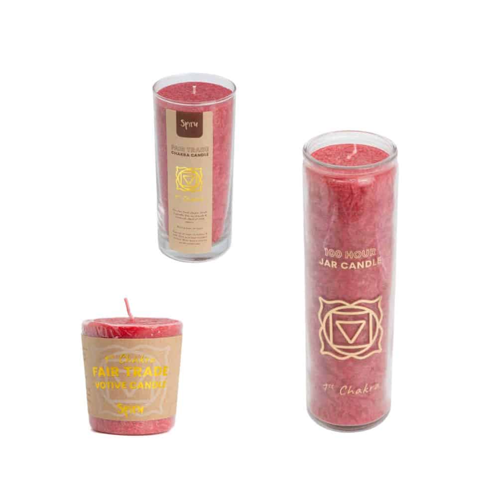 Fair Trade Stearine Kaarsen 1ste Wortel Chakra Set – Bundel