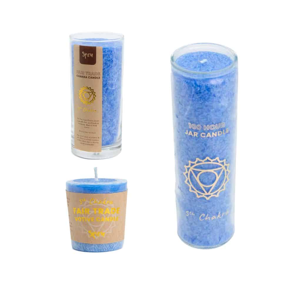Fair Trade Stearine Kaarsen 5e Keel Chakra Set – Bundel