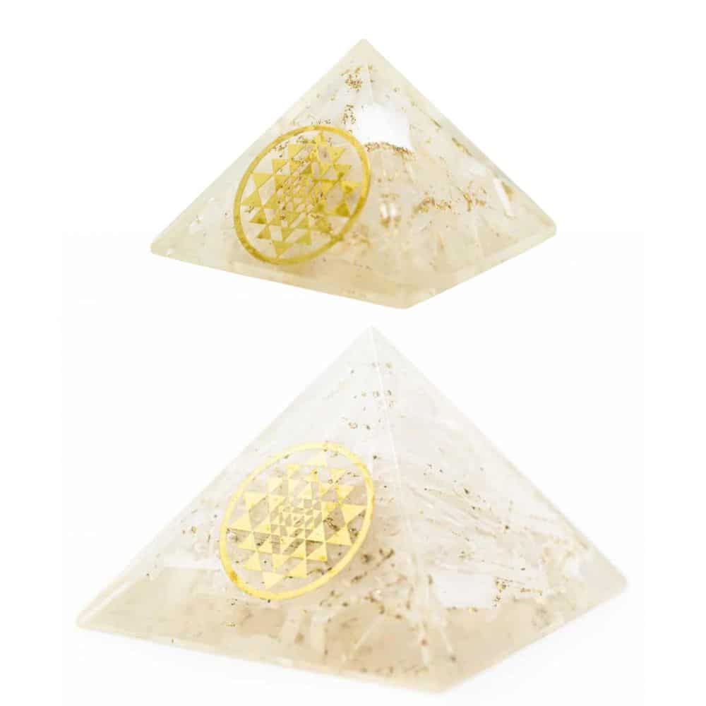 Seleniet Orgonite Piramide – Sri Yantra – Groot en Medium) – Bundel