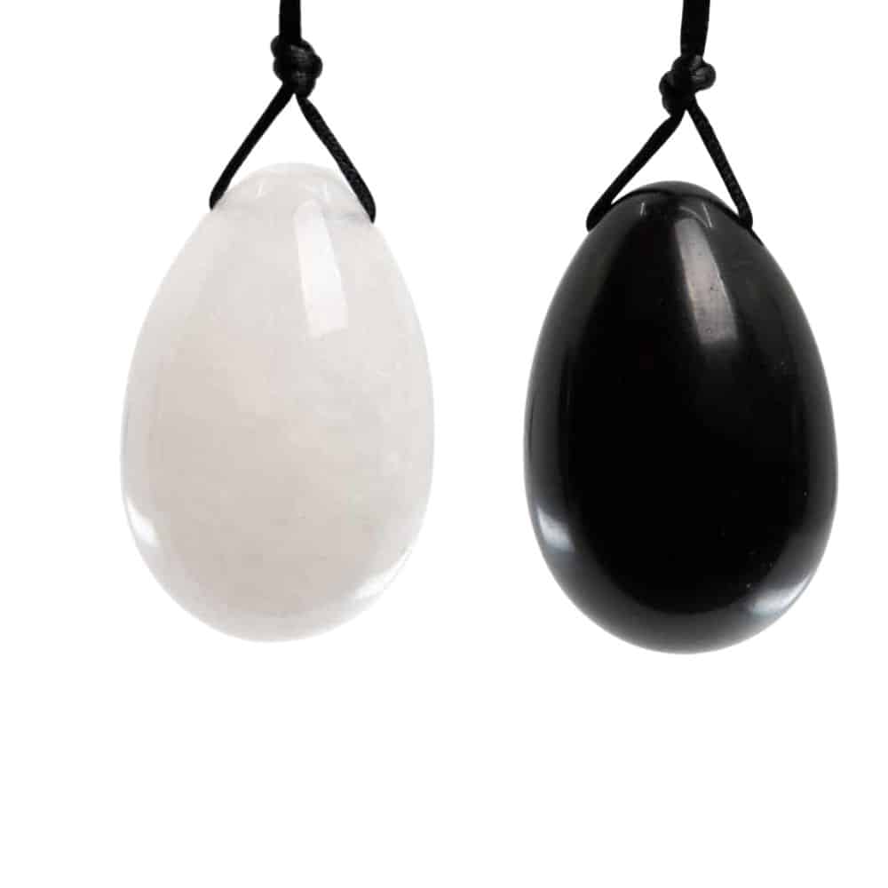 Bergkristal en Obsidiaan Yoni Ei Set – Bundel