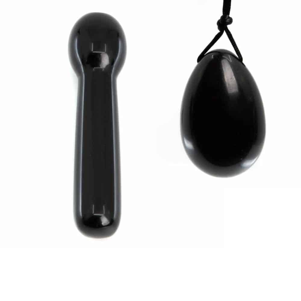 Obsidiaan Yoni Ei & Stick Set – Bundel