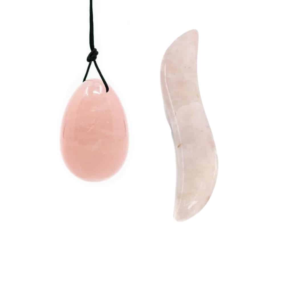 Rozenkwarts Yoni Ei & Wand (S-Vorm) Set – Bundel