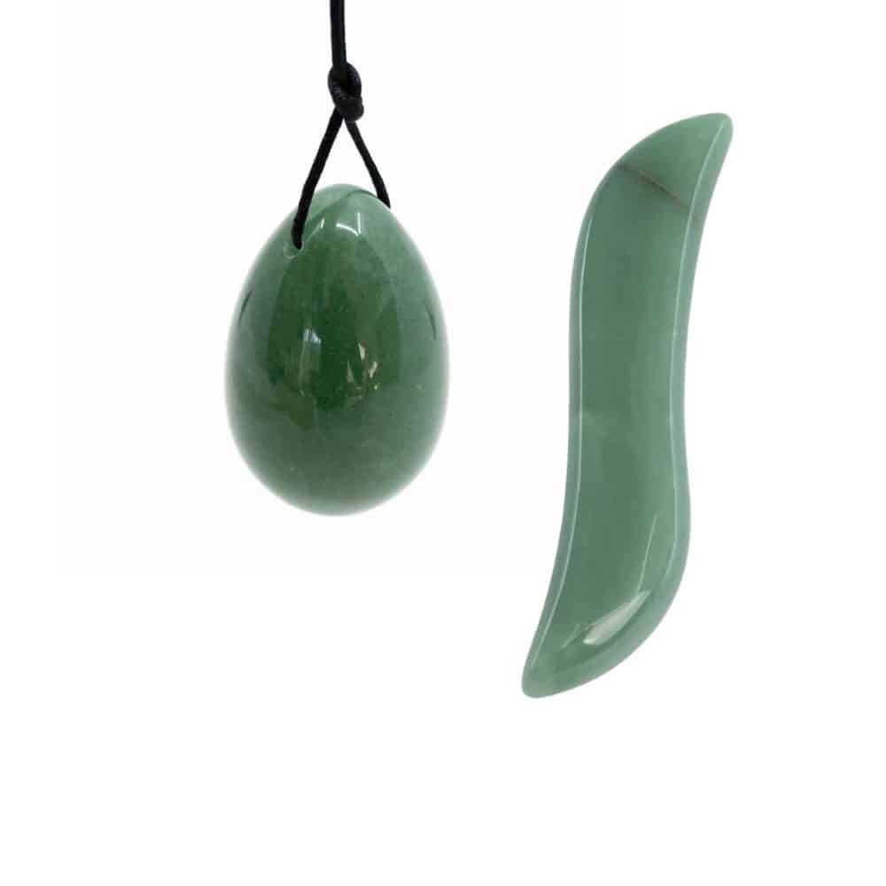 Groene Aventurijn Yoni Ei & Wand (S-Vorm) Set – Bundel