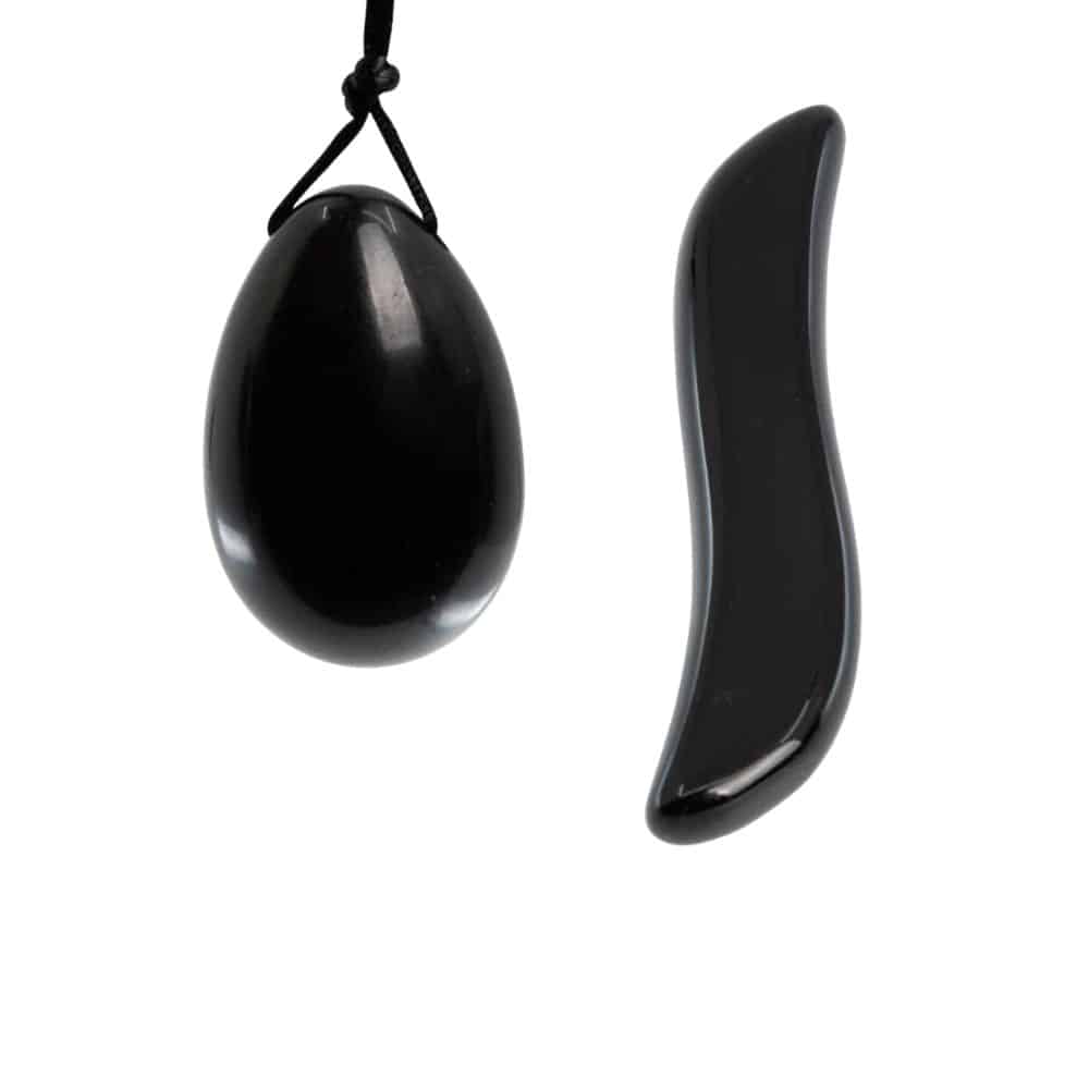 Obsidiaan Yoni Ei & Wand (S-Vorm) Set – Bundel