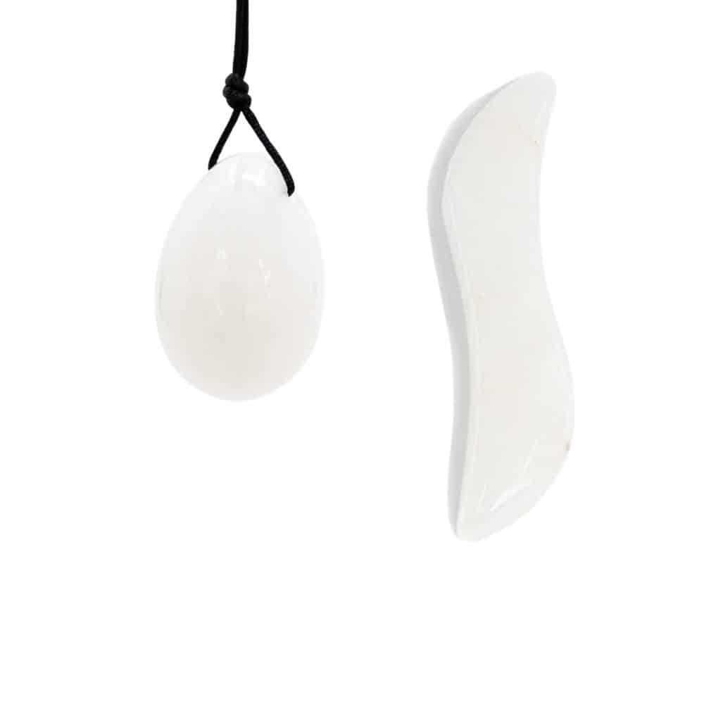 Witte Jade Yoni Ei & Wand (S-Vorm) Set – Bundel