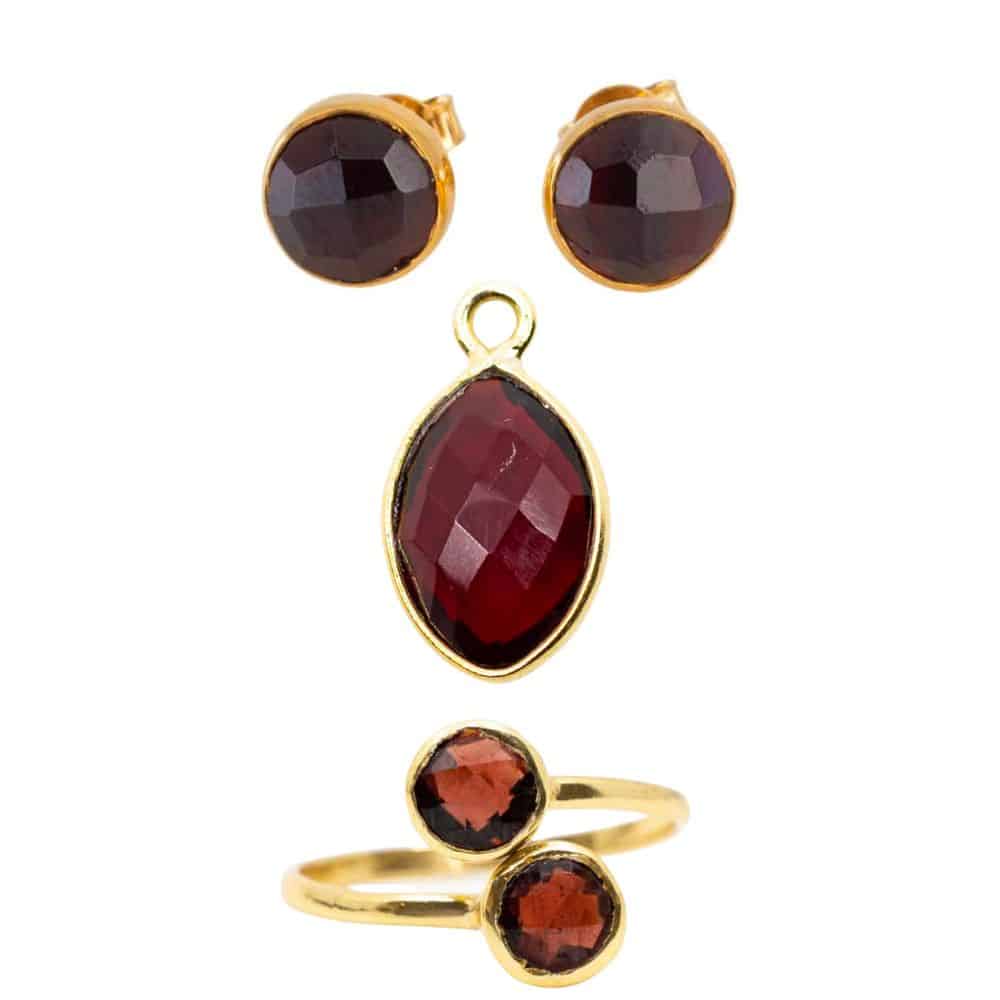 Geboortesteen Sieraden Set Januari luxe (Goudkleurig) – Bundel