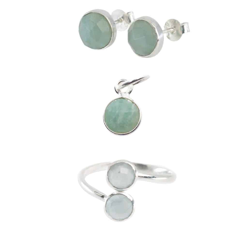 Geboortesteen Sieraden Set Maart Luxe (Zilverkleurig) – Bundel