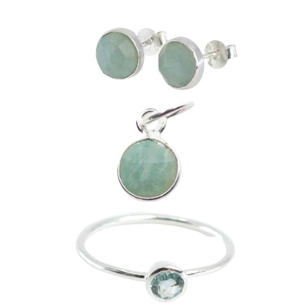 Geboortesteen Sieraden Set Maart Luxe (Zilverkleurig) – Bundel