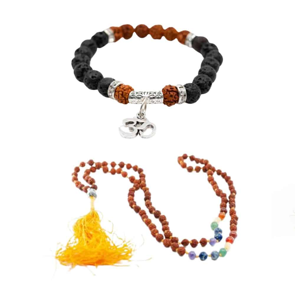 7 Chakra Rudraksha Mala en Armband Lavasteen Set – Bundel