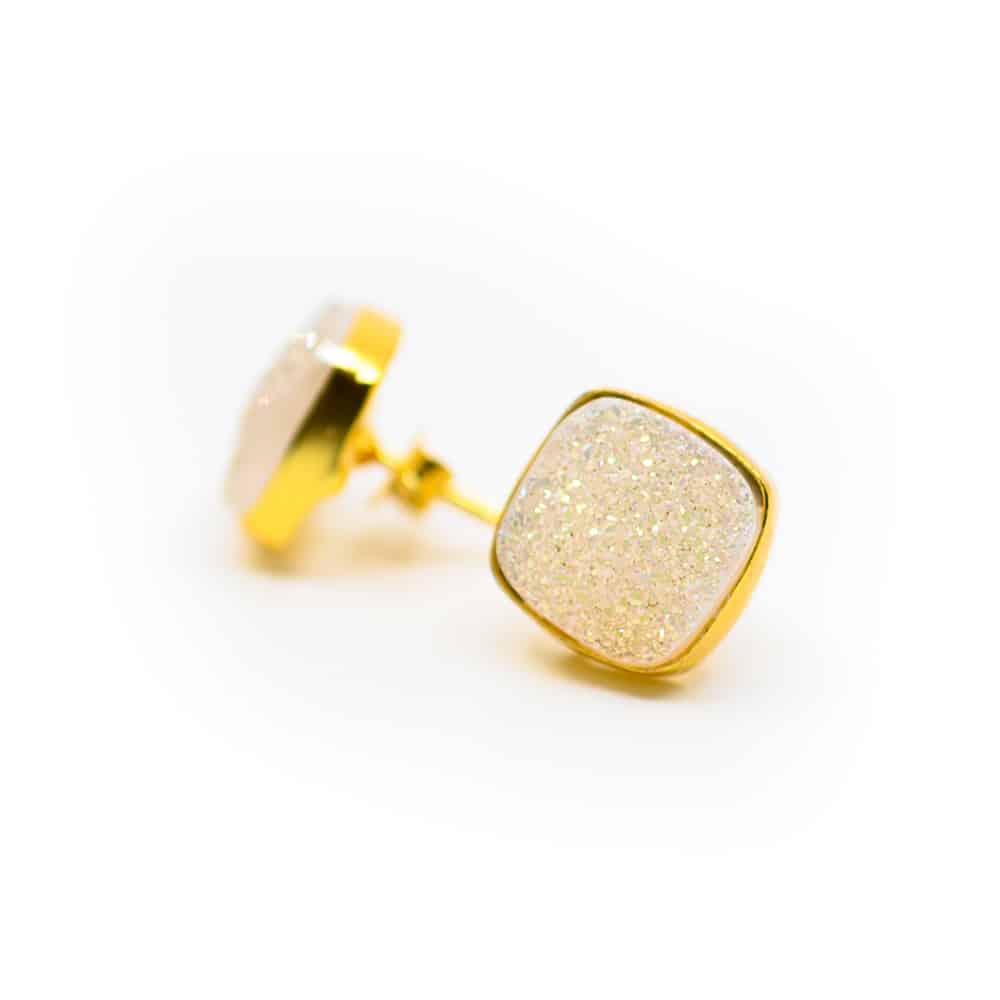 Edelsteen Oorstekers Druzy Kwarts – 925 Zilver & Verguld