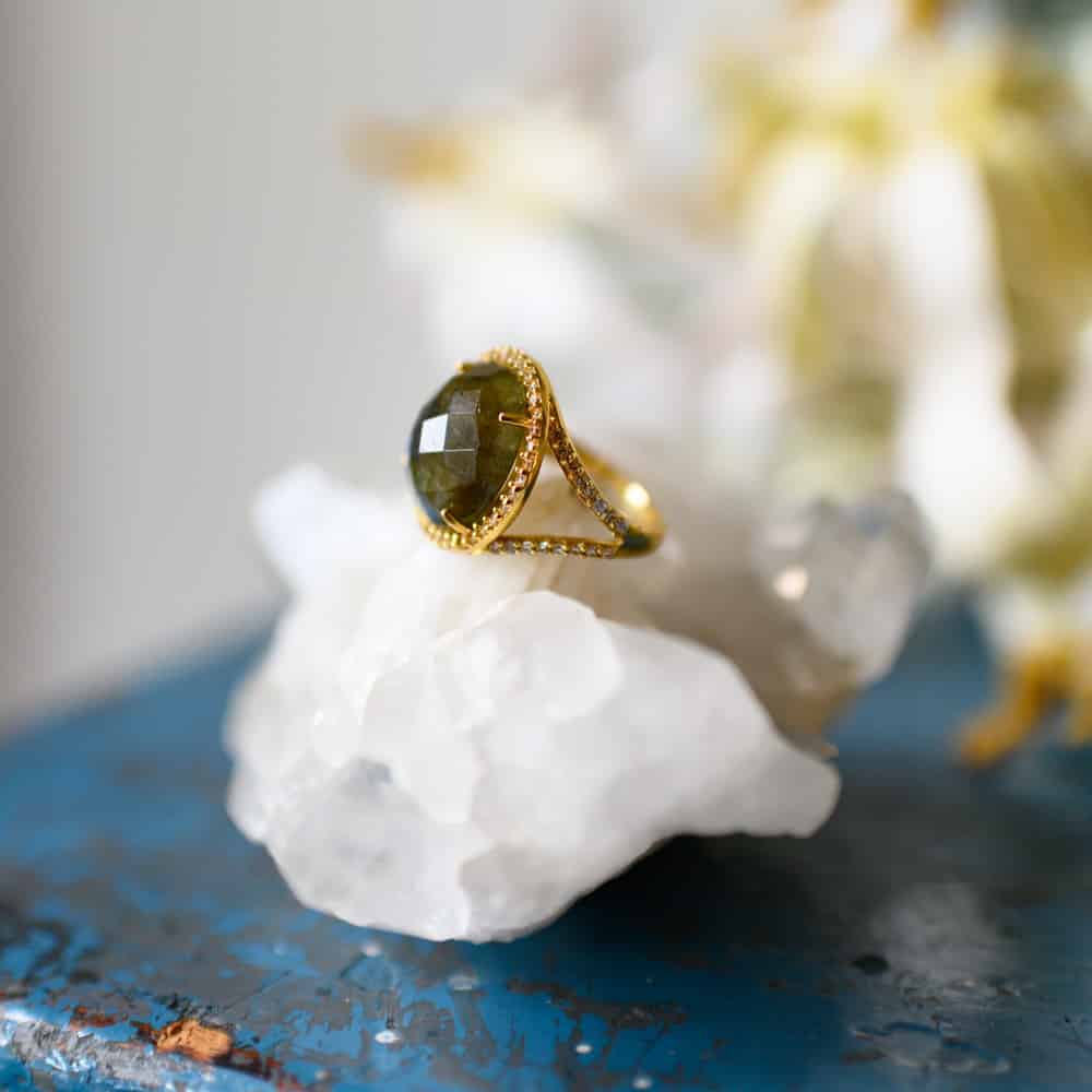 Labradoriet Edelsteen Ring 925 Zilver & Verguld “Reflection”