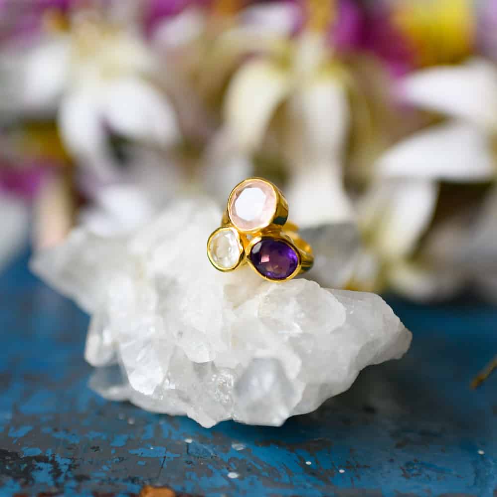 Gouden Driehoek Edelsteen Ring 925 Zilver & Verguld “Balance”