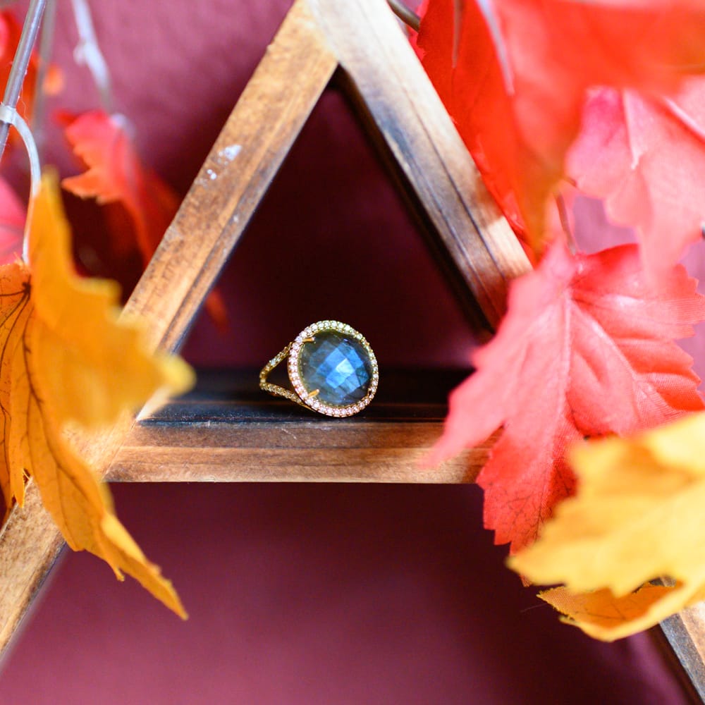 Labradoriet Edelsteen Ring 925 Zilver & Verguld “Reflection”
