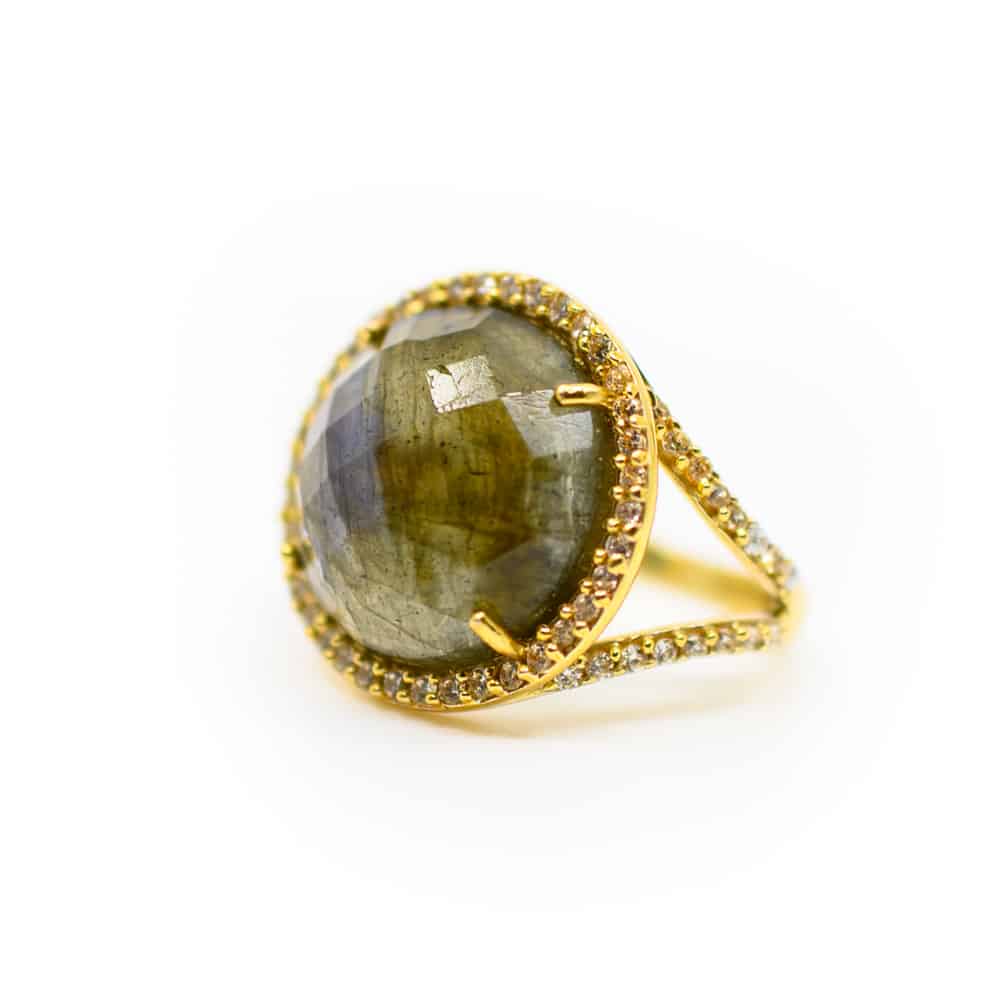 Labradoriet Edelsteen Ring 925 Zilver & Verguld “Reflection”