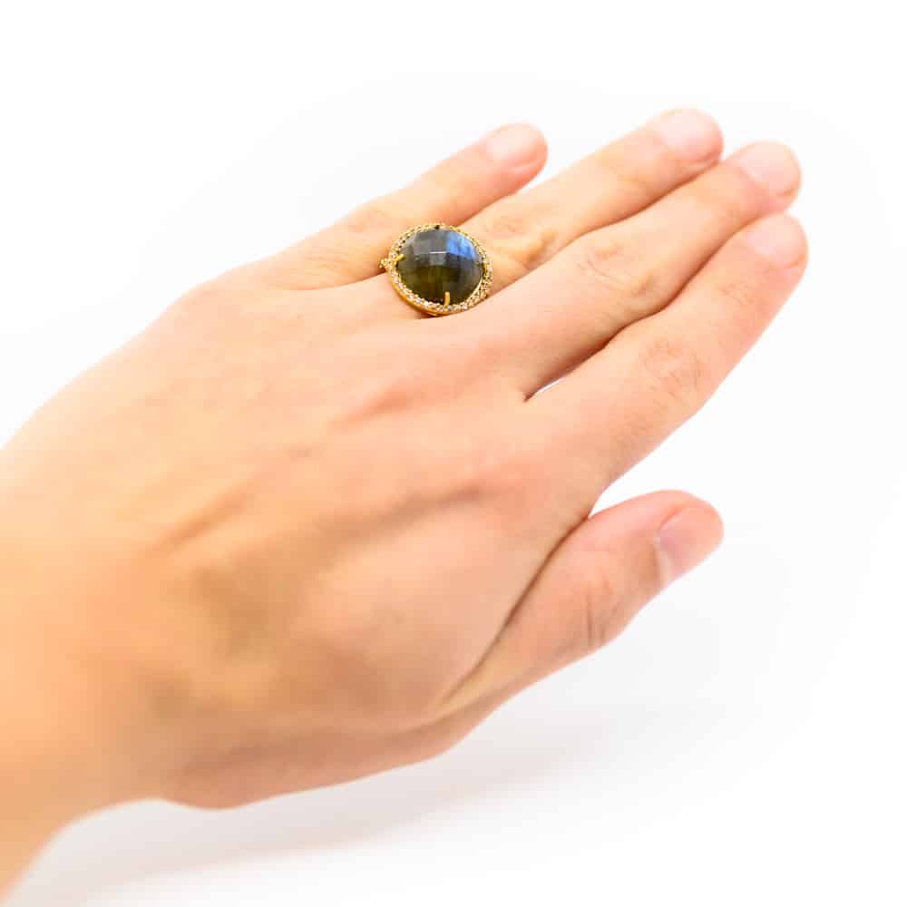 Labradoriet Edelsteen Ring 925 Zilver & Verguld “Reflection”