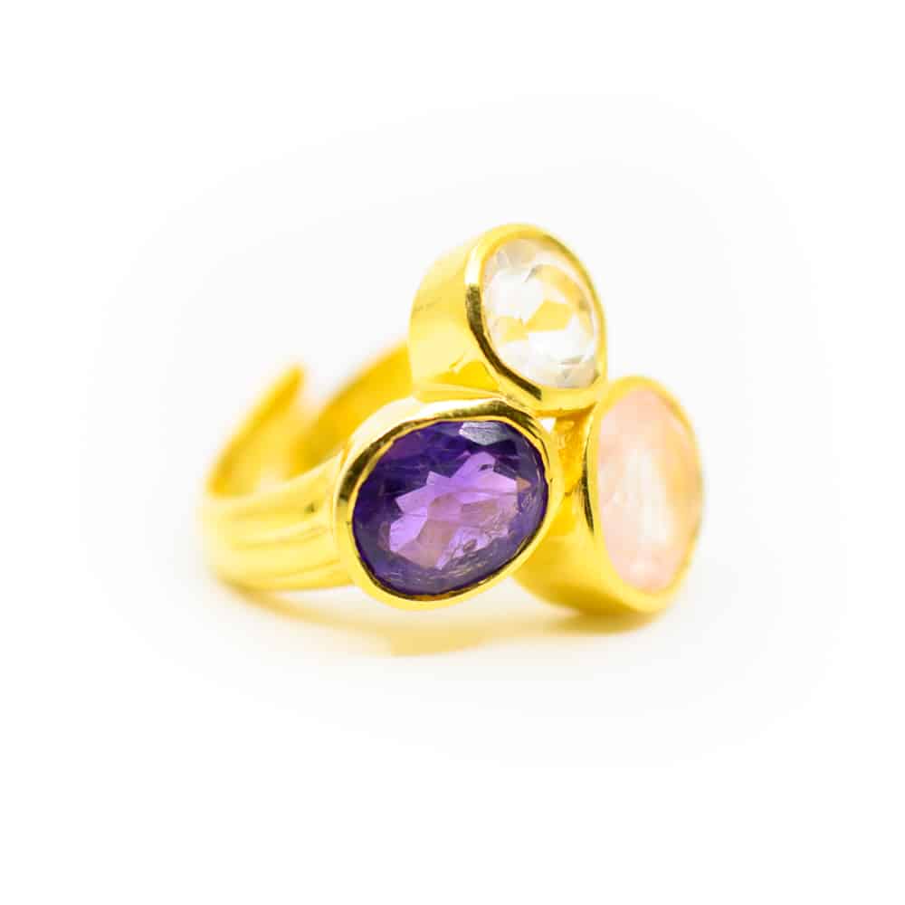 Gouden Driehoek Edelsteen Ring 925 Zilver & Verguld “Balance”