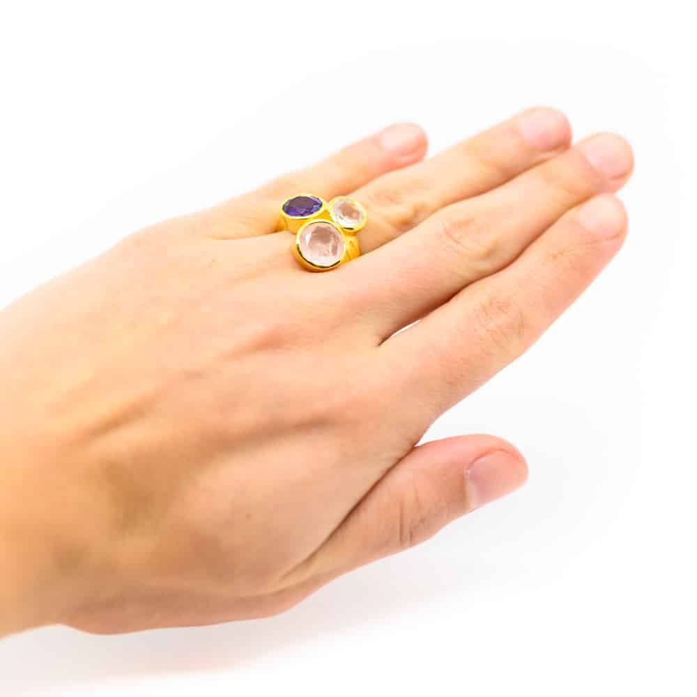 Gouden Driehoek Edelsteen Ring 925 Zilver & Verguld “Balance”