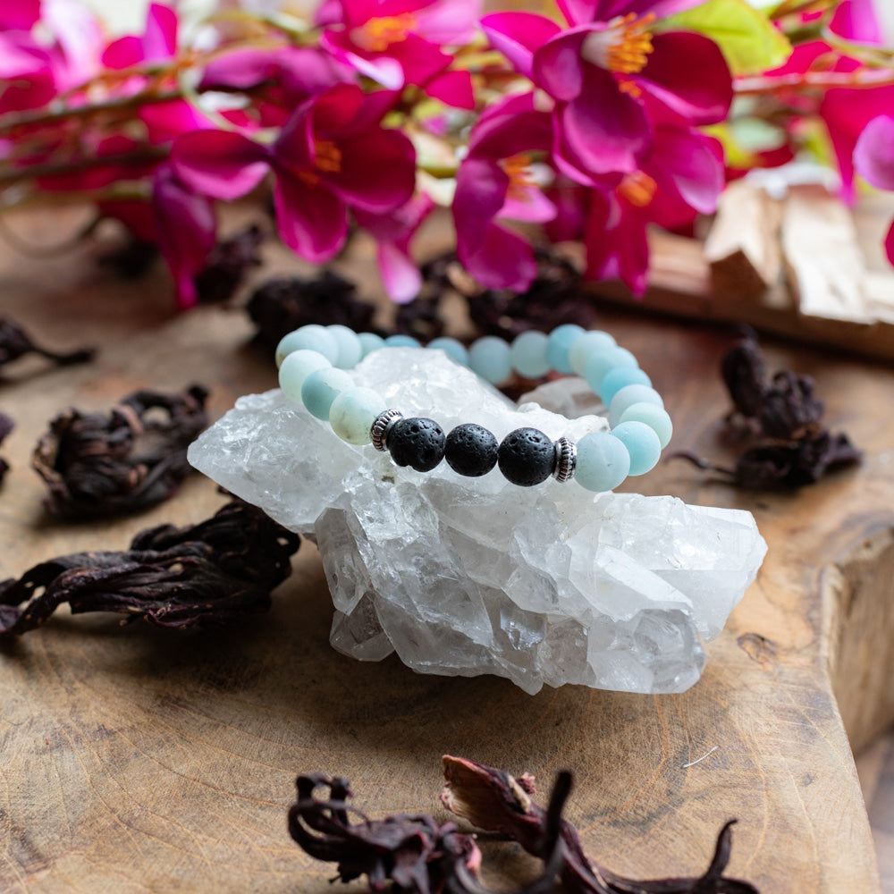 Edelsteen Armband Amazoniet met Lavastenen